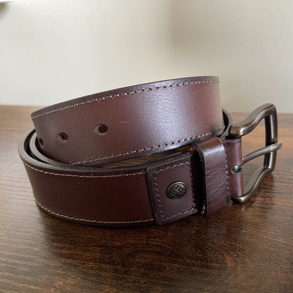 Men's Columbia Dark Brown Leather Belt with Brass Buckle Size 38-40 (Large) - Picture 1 of 9